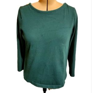 🔖🎄👉 Talbots Crewneck Sweatshirt Spruce Green Zipper Detail 100% Cotton sz X